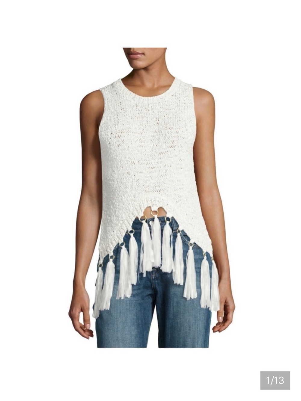 A.L.C Carmelita Sleeveless Crochet Tassel Top.